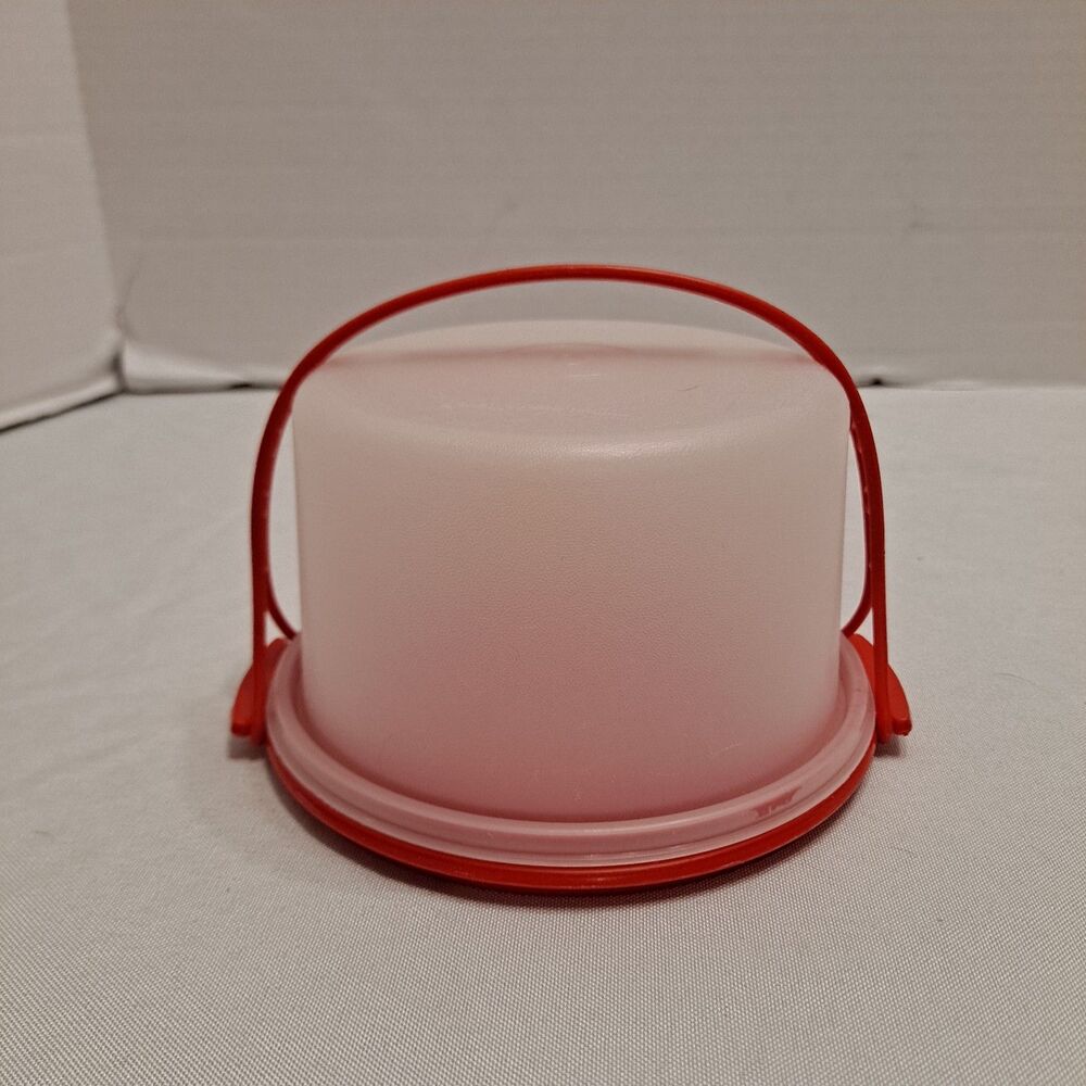 Tupperware Toys Mini Red Cake Case Carrier Holder Cupcake 3 Piece Set 6" X 4"